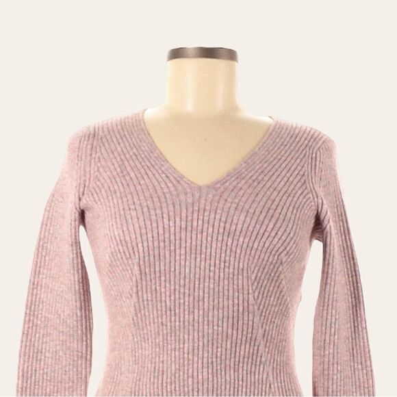 Sies Marjan XLV Marled Pink Ribbed Knit Peplum Pullover Sweater V-Neck XS - Picture 4 of 9